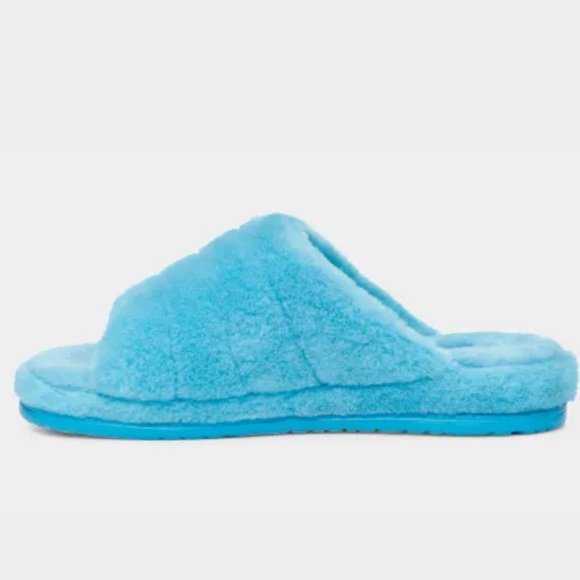 UGG FLUFF YOU Men’s Slipper Sandals 9 Blue Sheepskin Fur - Picture 3 of 14